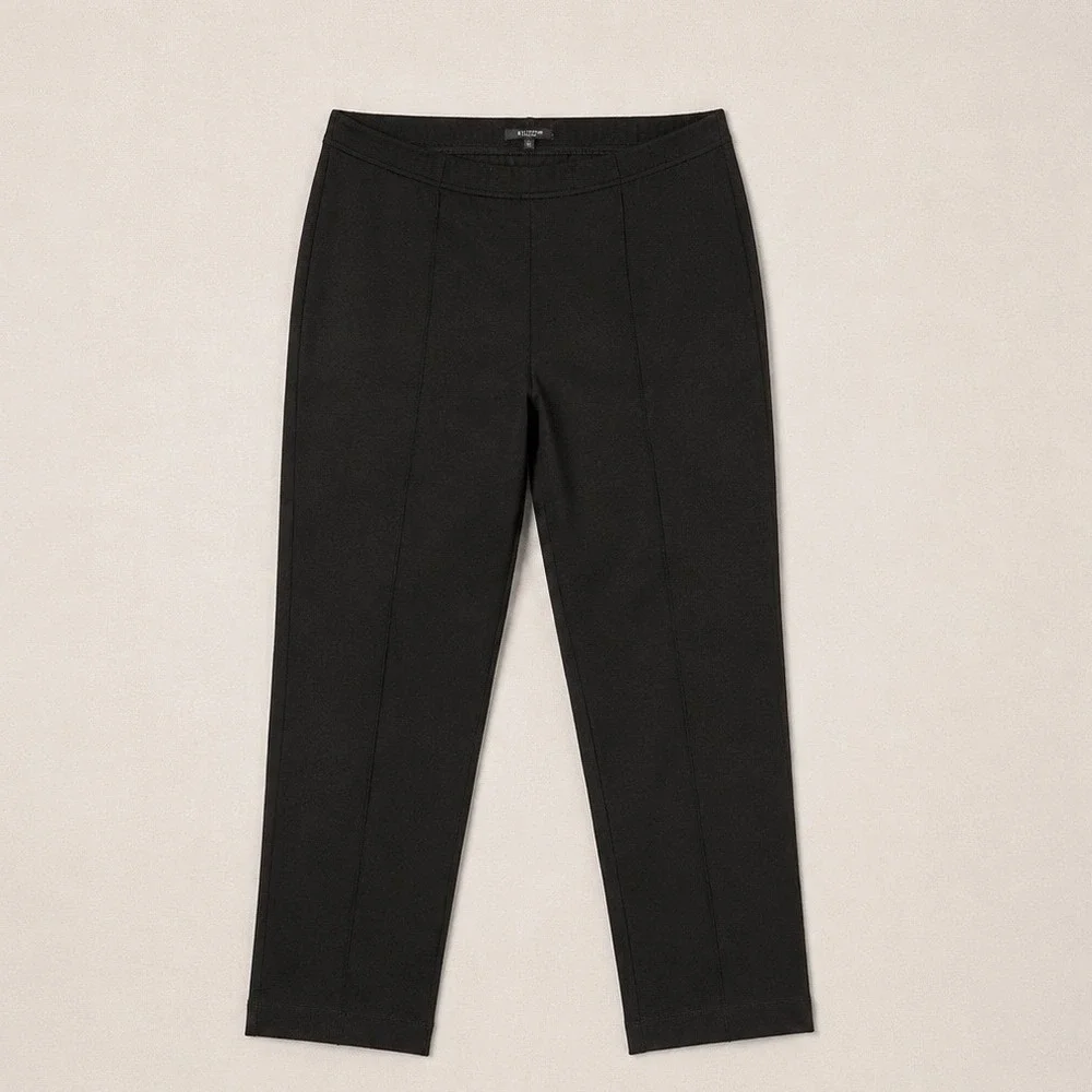 St John Caviar Black Pintuck Pull On Pants Womens 14 High Rise Stretch Trousers‎